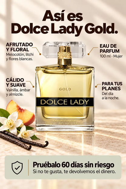 Dolce Lady Gold: perfume afrutado y floral, cálido y suave, Eau de Parfum de 100 ml con prueba de 60 días.