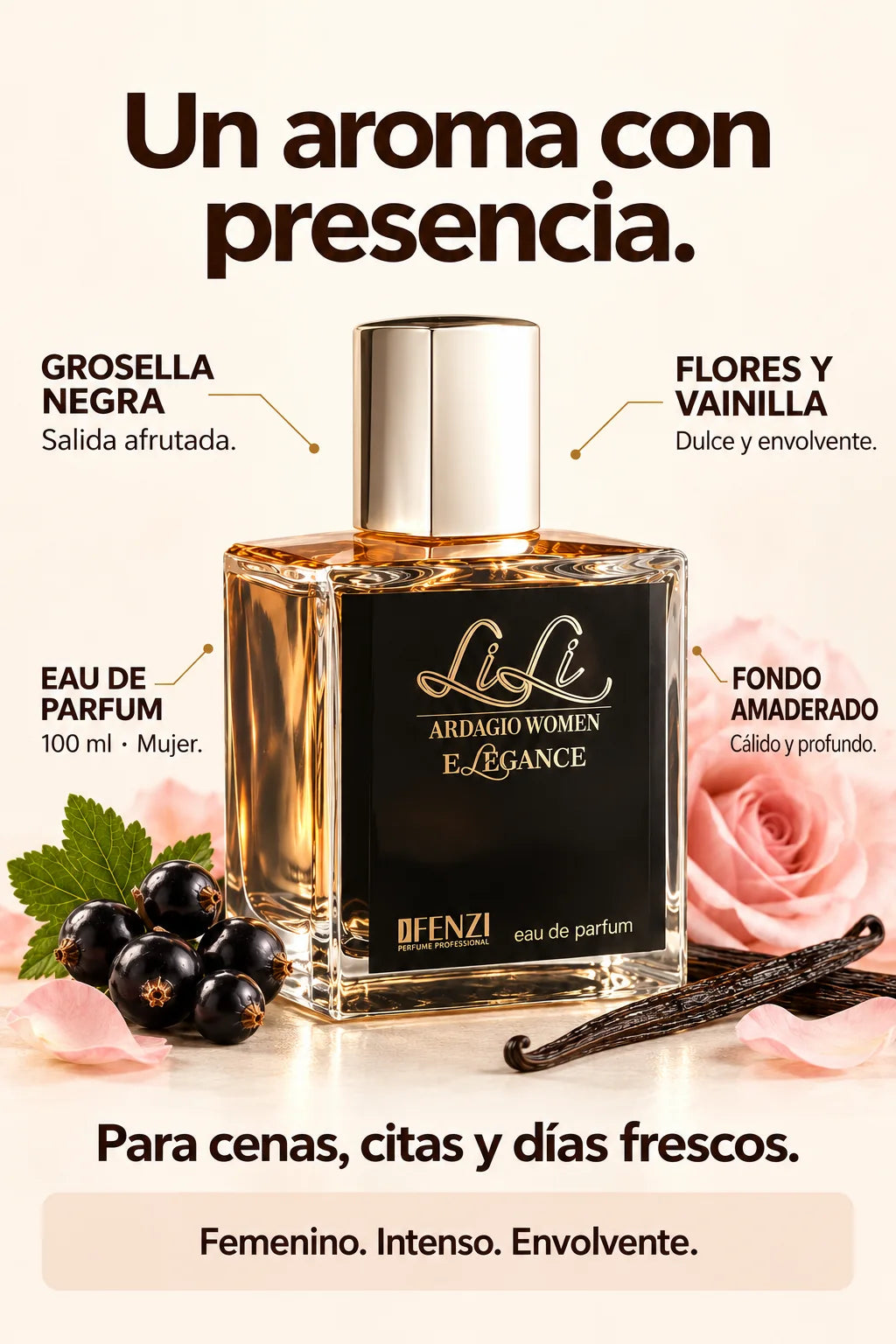 Características del perfume Lili Elegance JFenzi para mujer de 100 ml