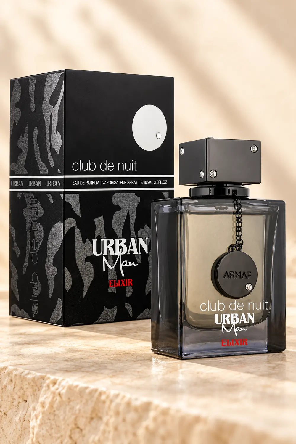 Club de Nuit Urban Man Elixir de Armaf con su caja original cerrada y frasco de Eau de Parfum de 105 ml.